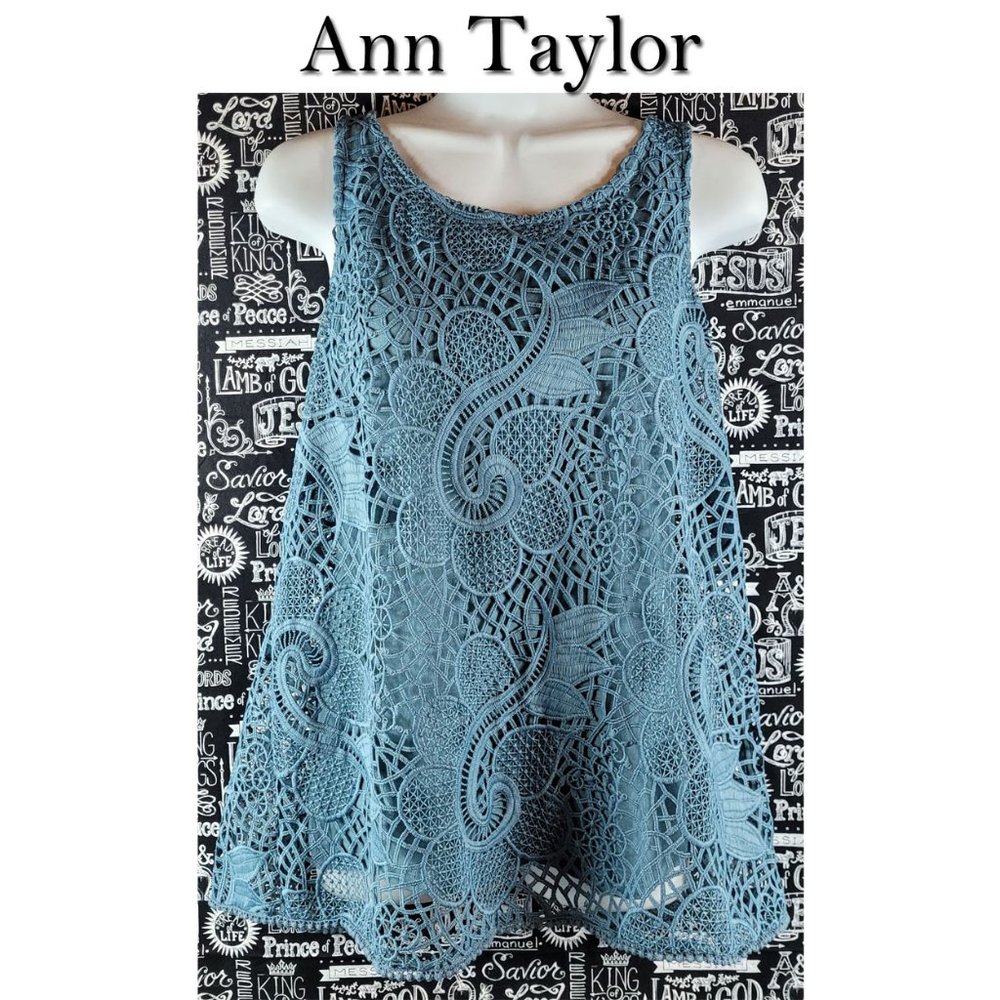 Ann Taylor Blue Lace Blouse Shirt Size Small